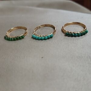 Viv&Ingrid set of 3 stackable beaded Semi Precious Stone Rings, shades of green